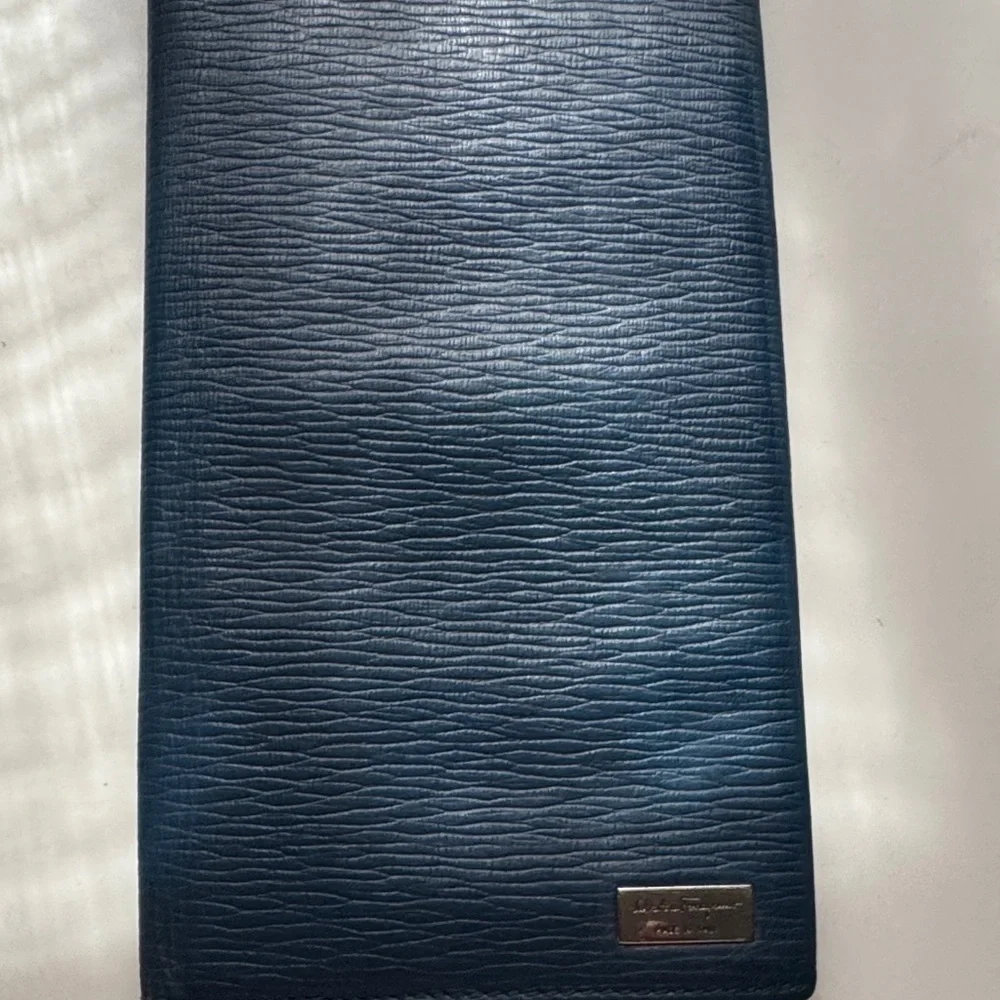 Salvatore Ferragamo Deep Navy Textured Leather Long Wallet